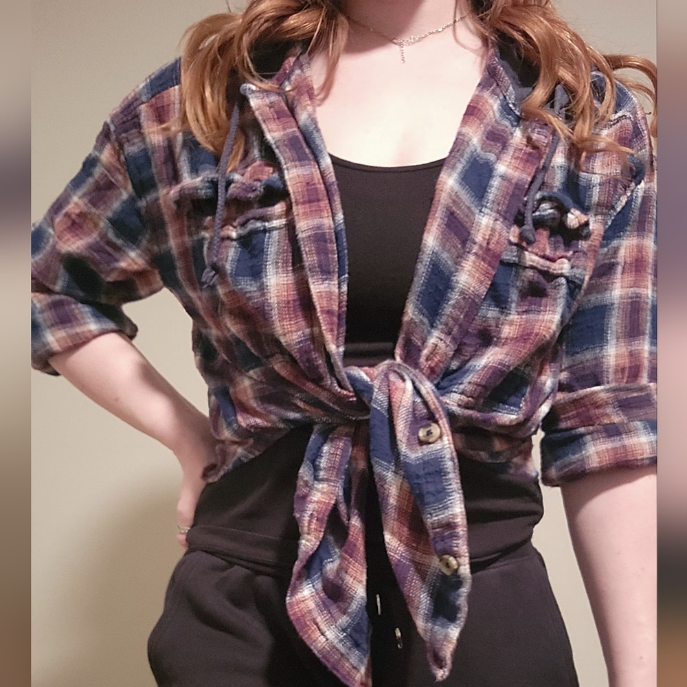 Woman's Hooded Plaid Shirt